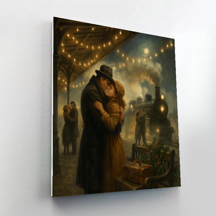 Snowy Train Station Reunion paint by number