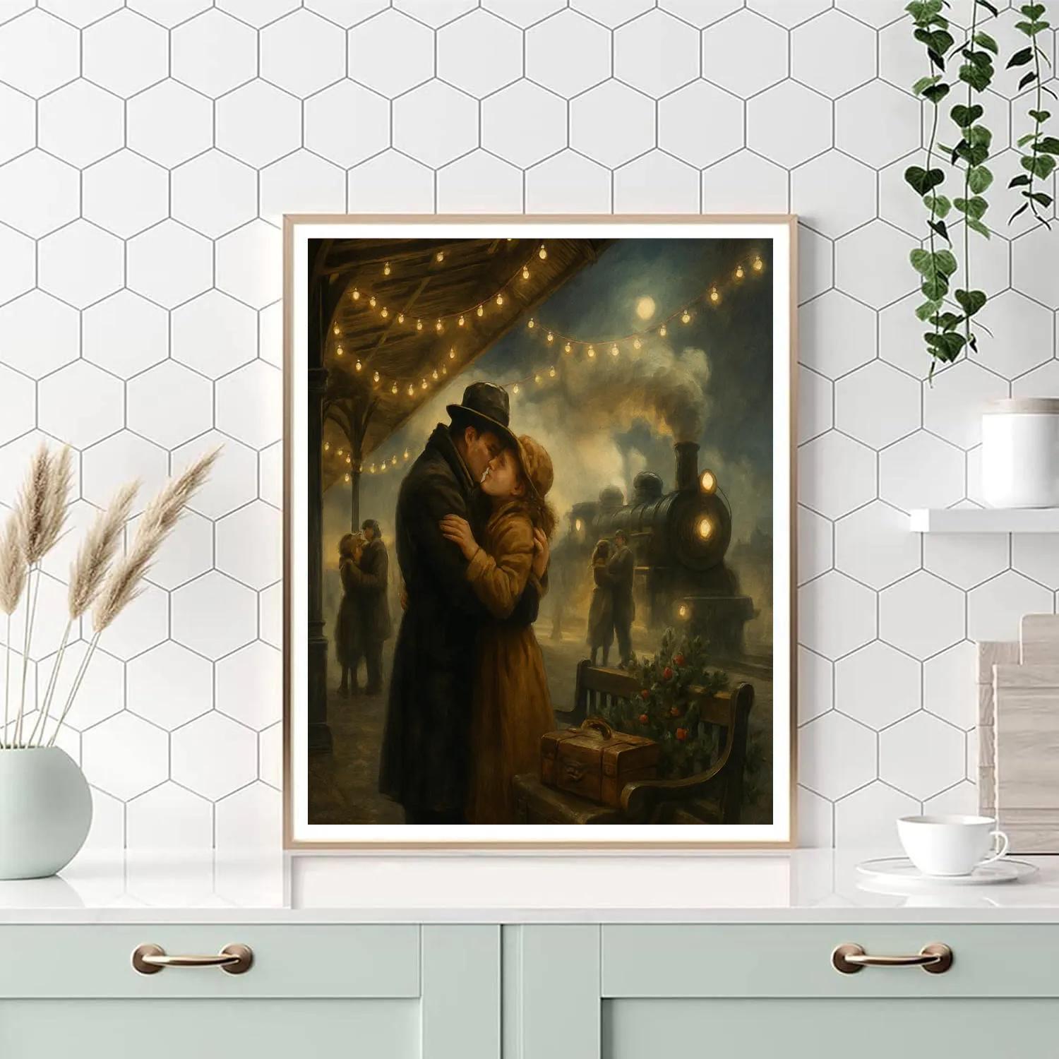 Snowy Train Station Reunion paint by number