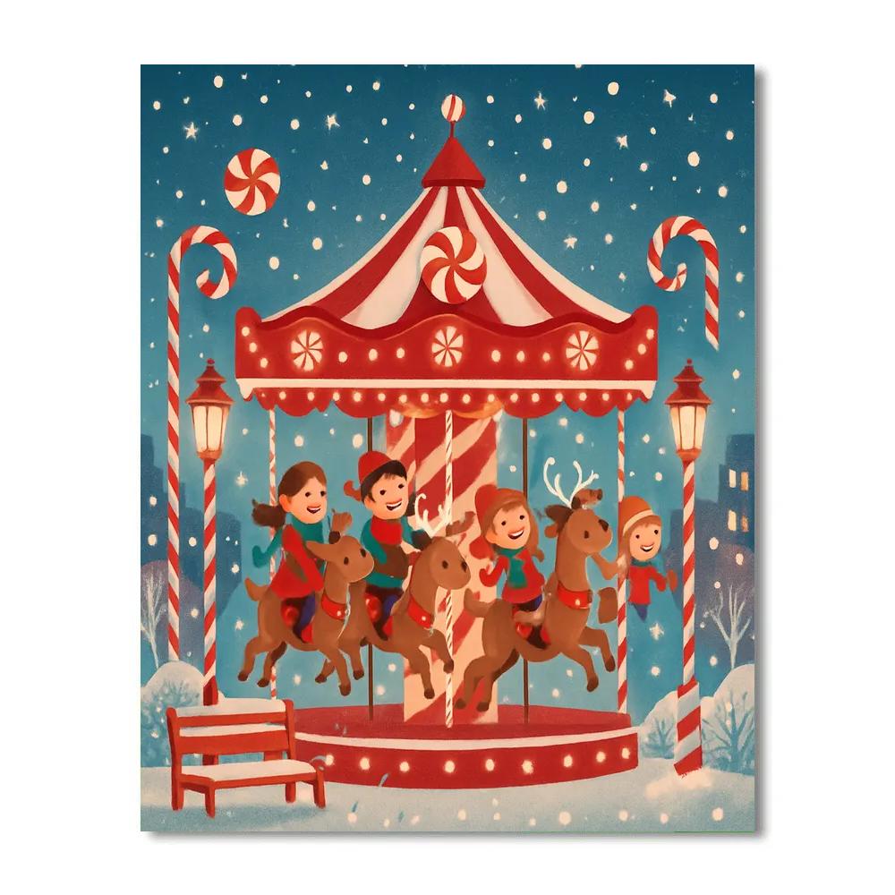 Peppermint Lane Carousel Number painting