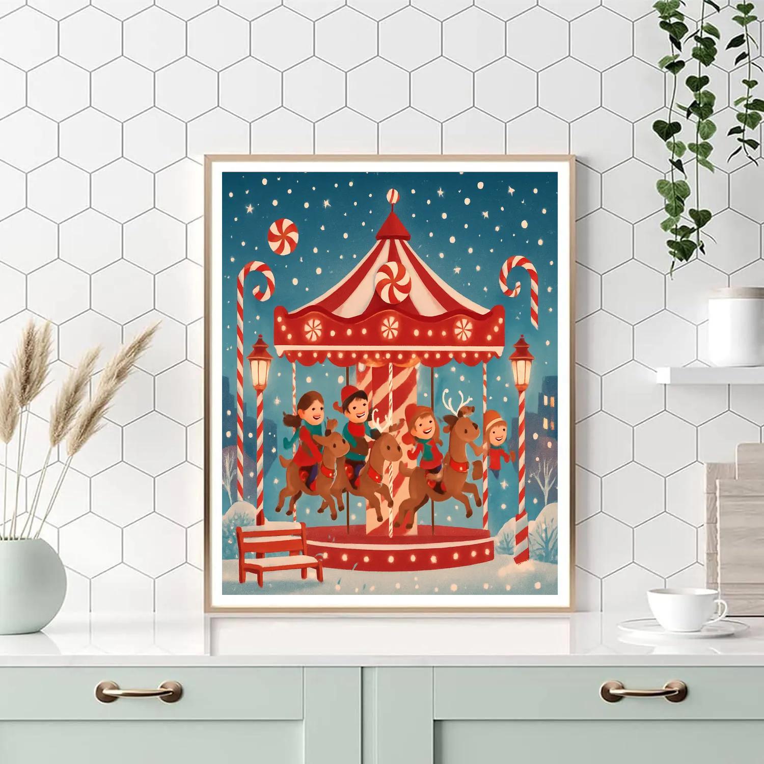 Peppermint Lane Carousel Number painting