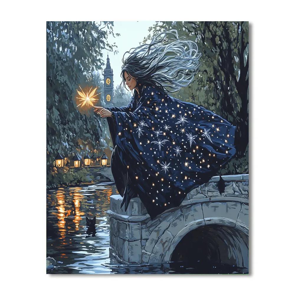 Midnight Witch In Halloween Cloak painting number kit