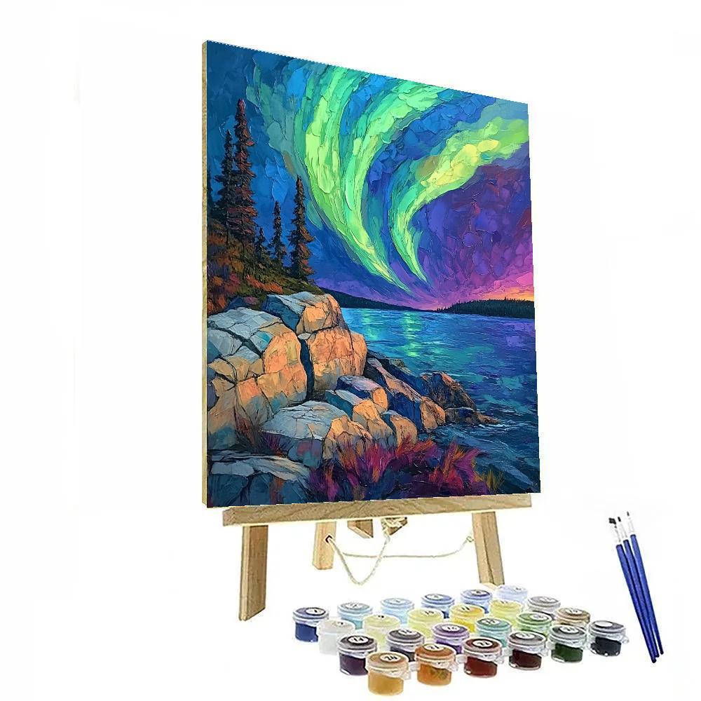 A.Y. Jackson Inspired Aurora Over Shield Rocks Number painting