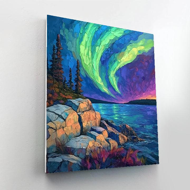 A.Y. Jackson Inspired Aurora Over Shield Rocks Number painting