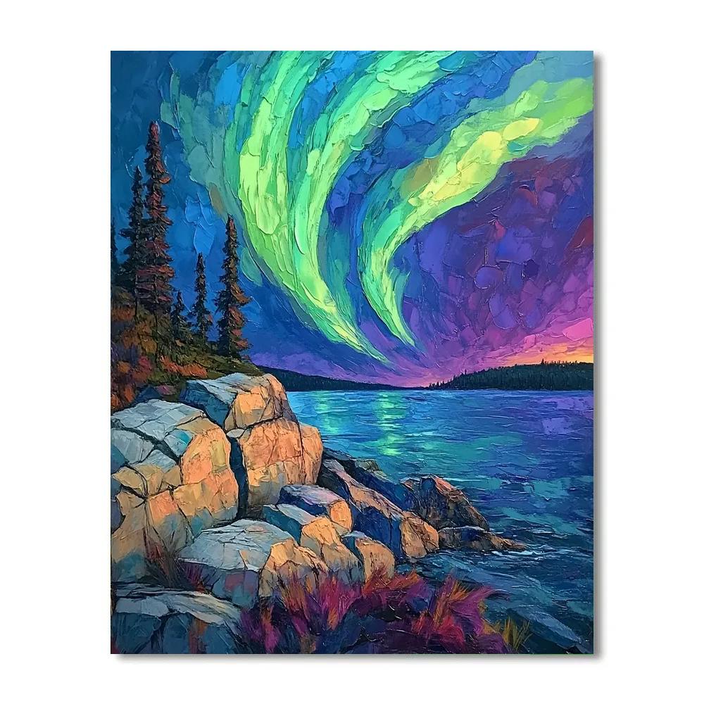 A.Y. Jackson Inspired Aurora Over Shield Rocks Number painting