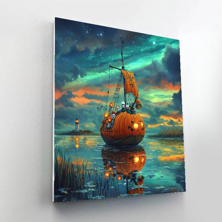 Pumpkin Ship Halloween Voyage paint by color