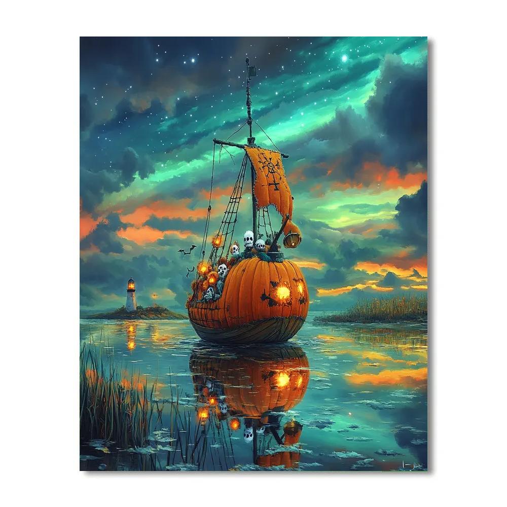 Pumpkin Ship Halloween Voyage paint by color