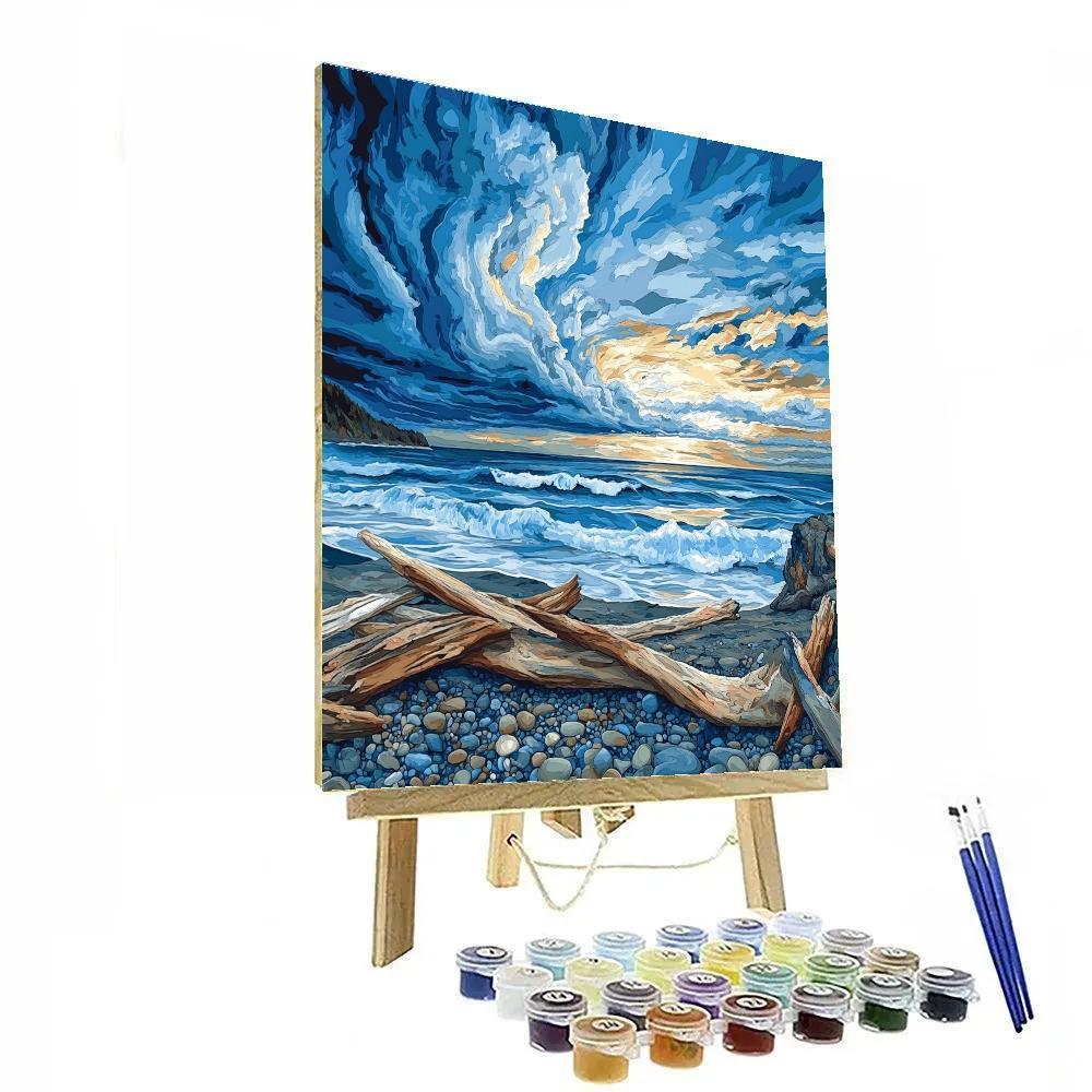 Emily Carr Inspired Churning Pacific Sky And Driftwood Shore painting number kit