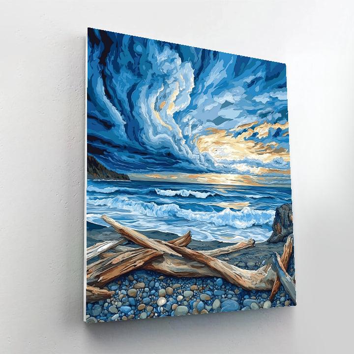 Emily Carr Inspired Churning Pacific Sky And Driftwood Shore painting number kit