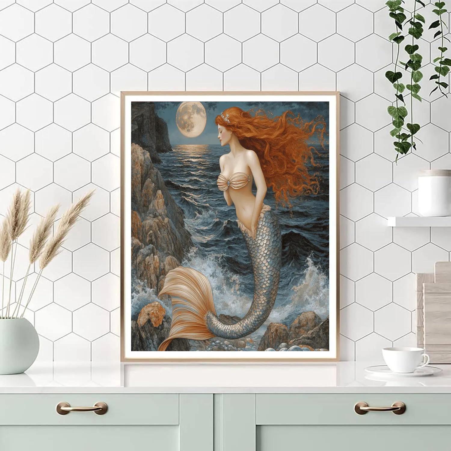 John William Waterhouse Inspired Mythic Mermaid Number painting