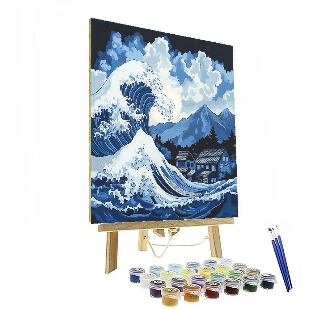 Hokusai Inspired Great Wave Over City paint by numbers