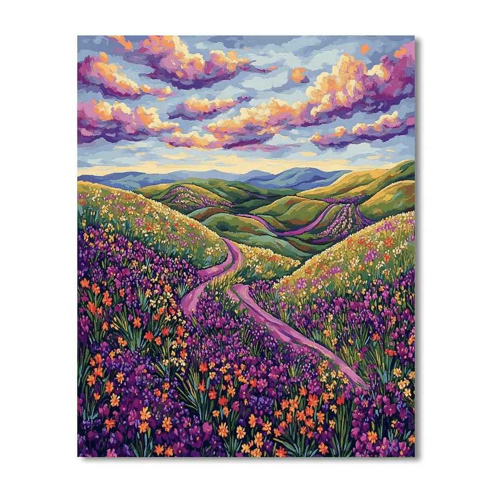 J. E. H. MacDonald Inspired Meadow With Wildflowers And Rhythmic Sky Number painting
