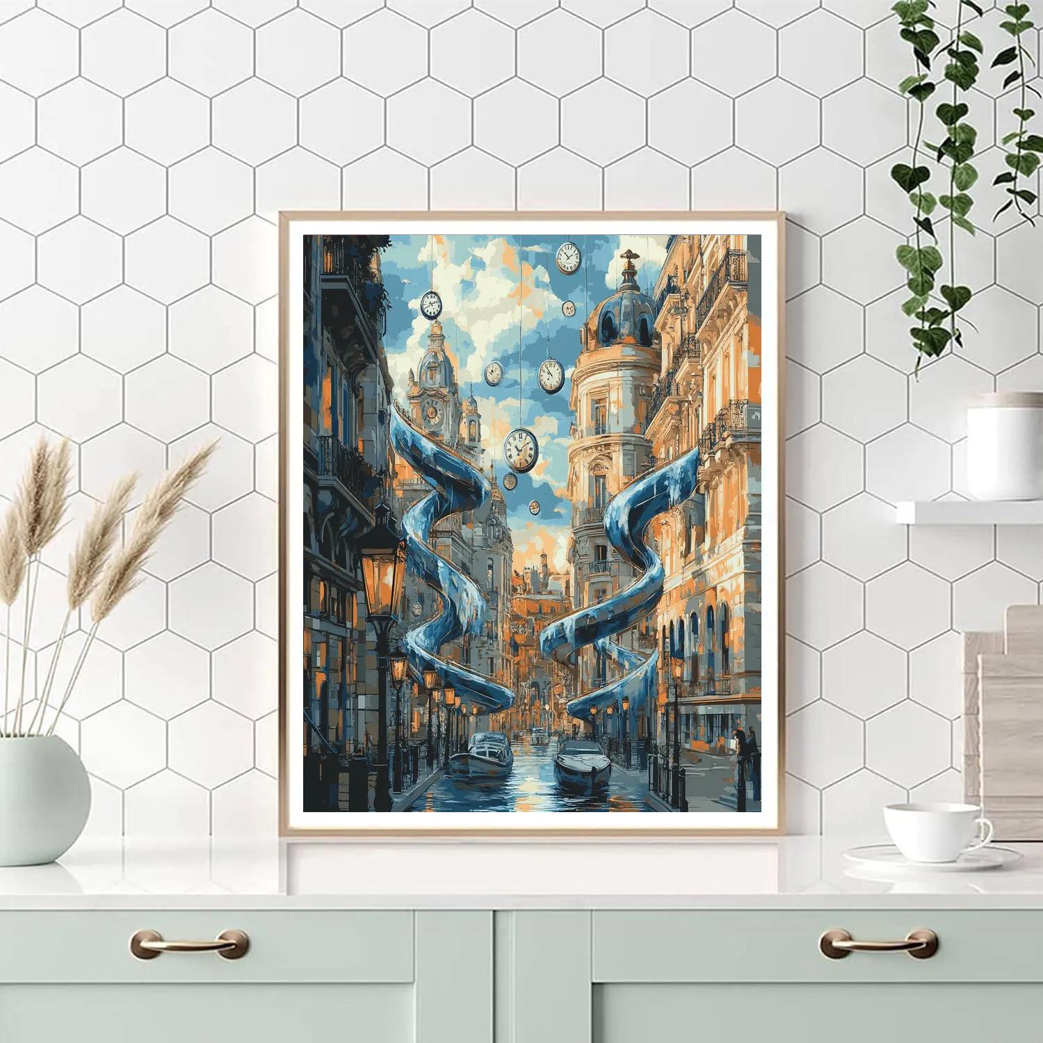 Salvador Dali Inspired Clockwork City Paint by numbers art