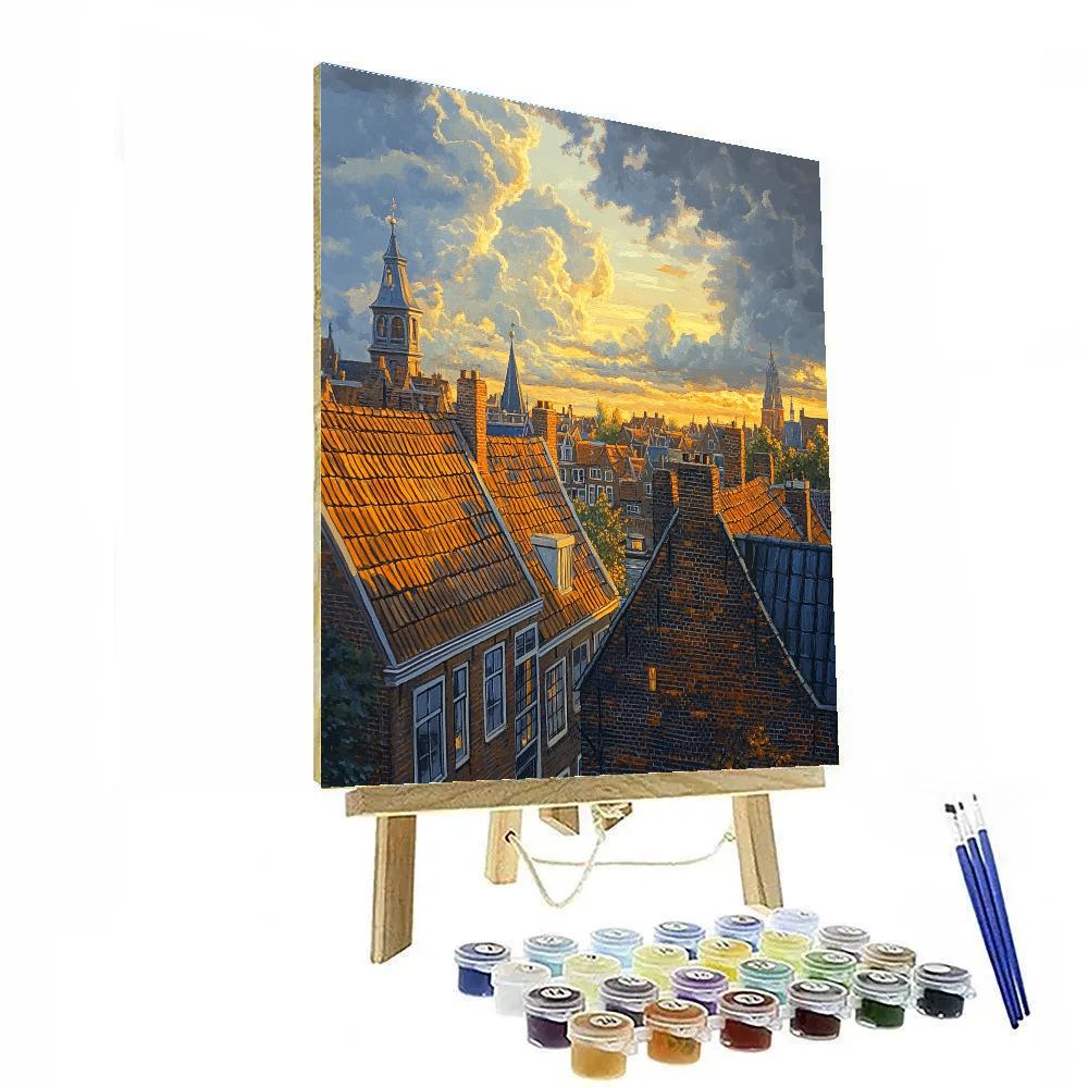 Johannes Vermeer Inspired Rooftops At Golden Hour painting number kit
