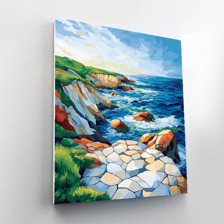 Pablo Picasso Inspired Cubist Coastal Landscape paint by numbers