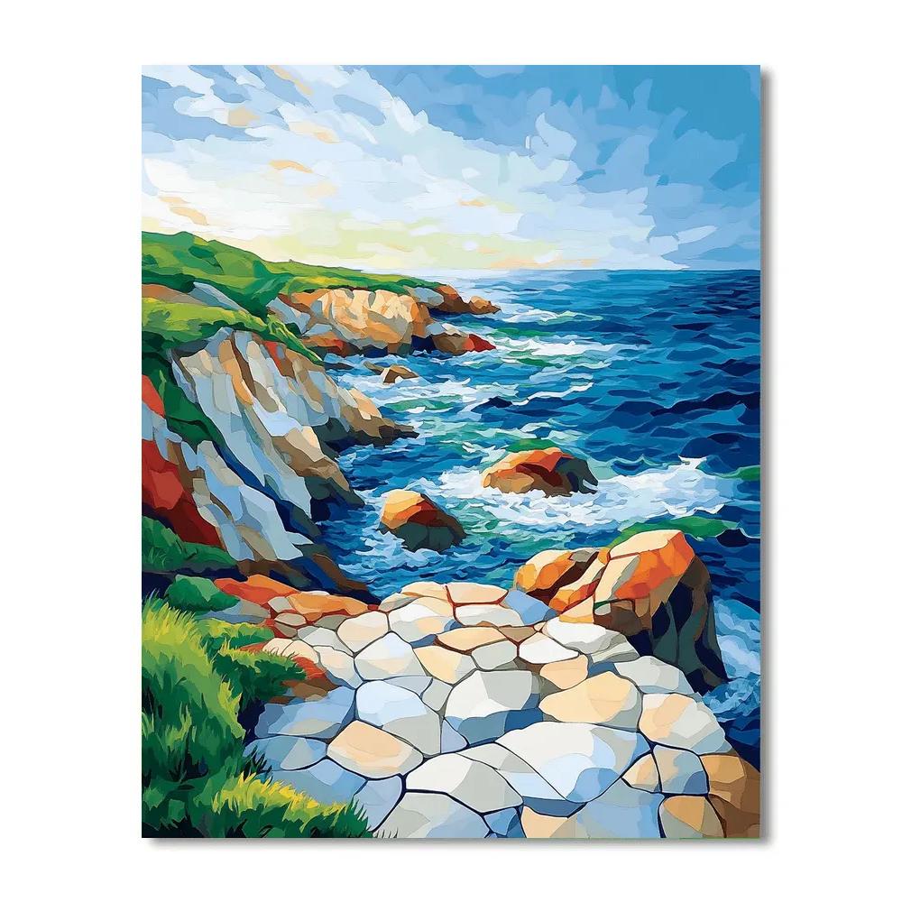 Pablo Picasso Inspired Cubist Coastal Landscape paint by numbers