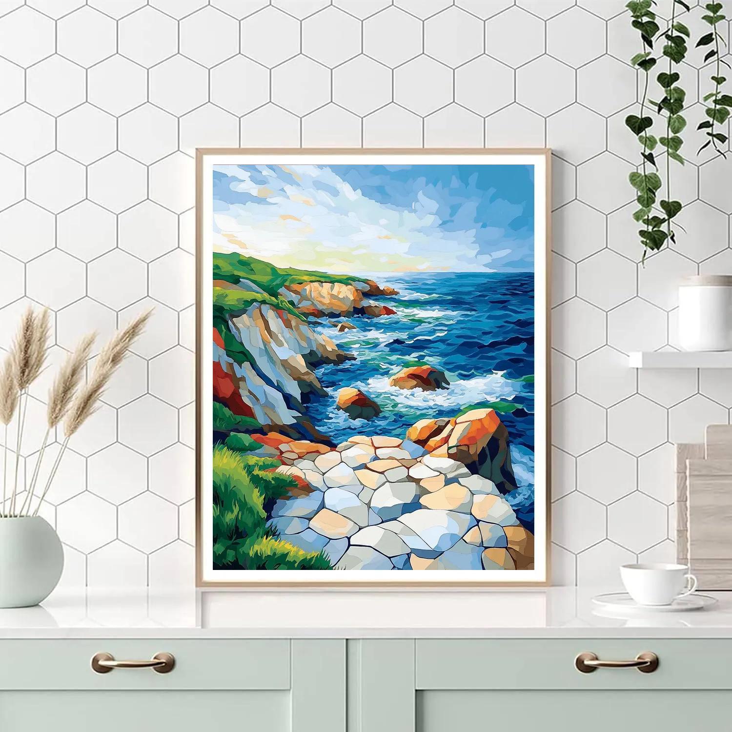 Pablo Picasso Inspired Cubist Coastal Landscape paint by numbers