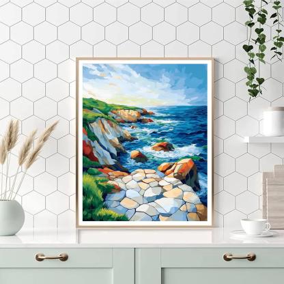 Pablo Picasso Inspired Cubist Coastal Landscape paint by numbers
