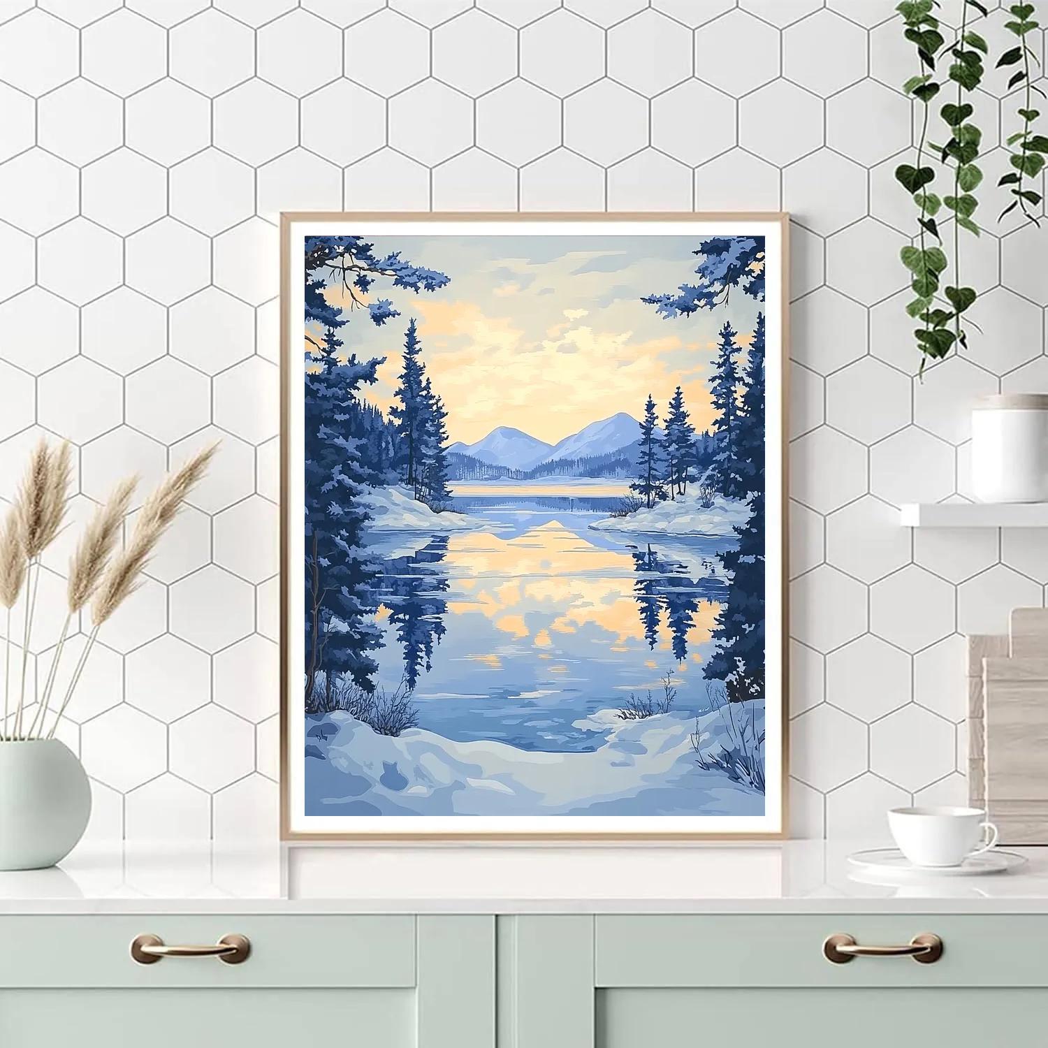 Lawren Harris Inspired Northern Lake In Stillness paint by numbers