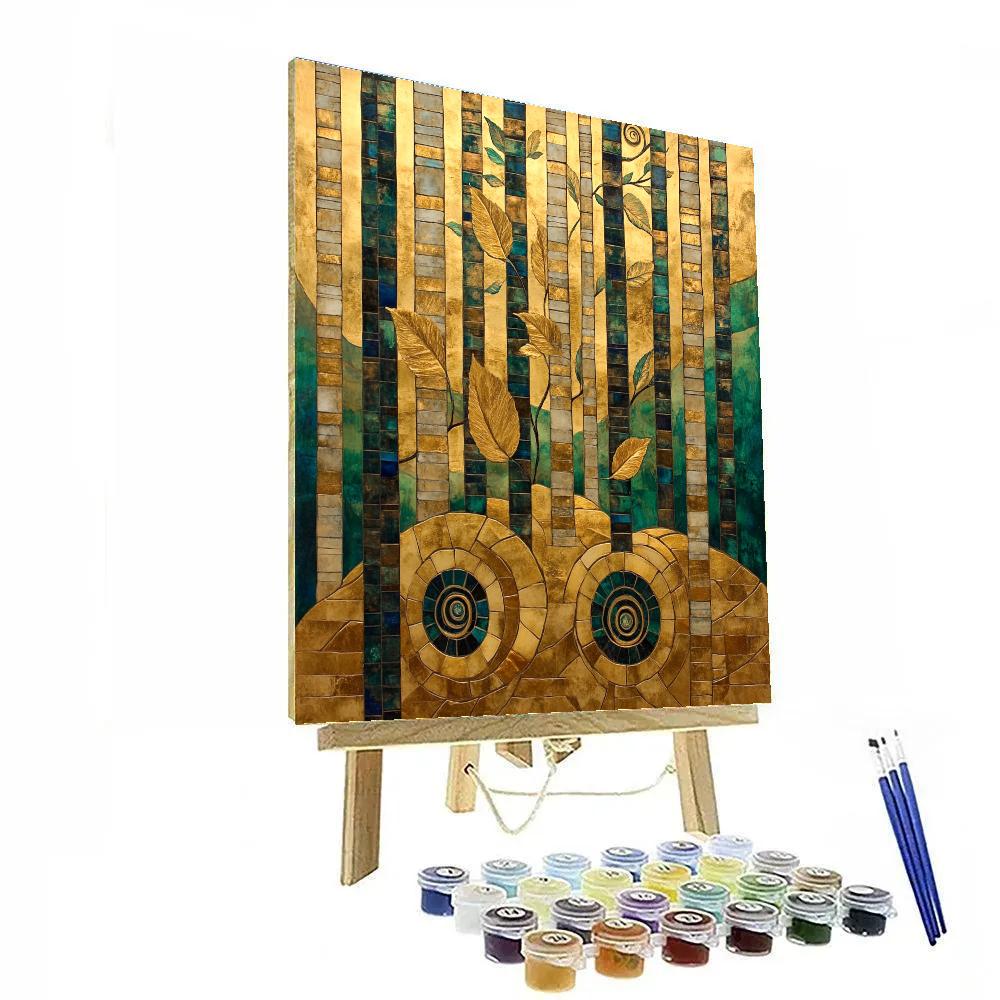 Gustav Klimt Inspired Ornamental Golden Forest painting number kit