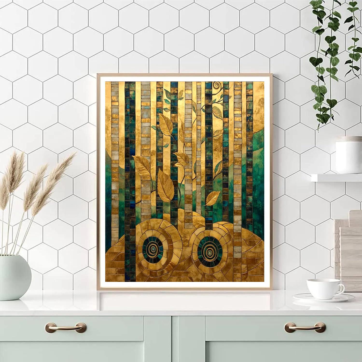 Gustav Klimt Inspired Ornamental Golden Forest painting number kit