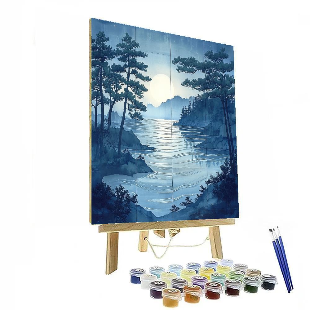 Hiroshige Inspired Moonlit Pine Coast Paint by numbers art