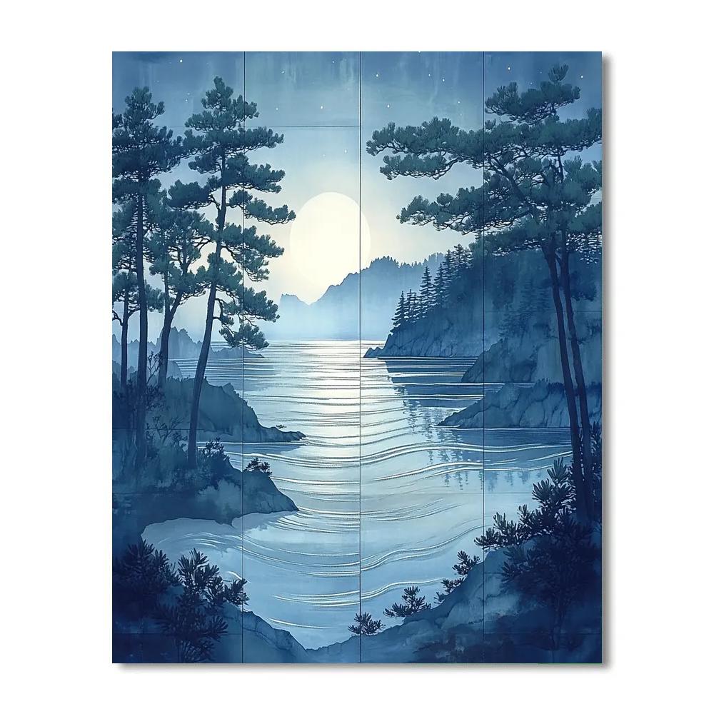 Hiroshige Inspired Moonlit Pine Coast Paint by numbers art