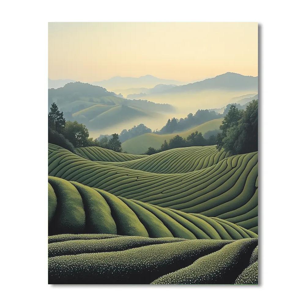 Hiroshige Inspired Tea-Field Morning Mist Numbered painting kits