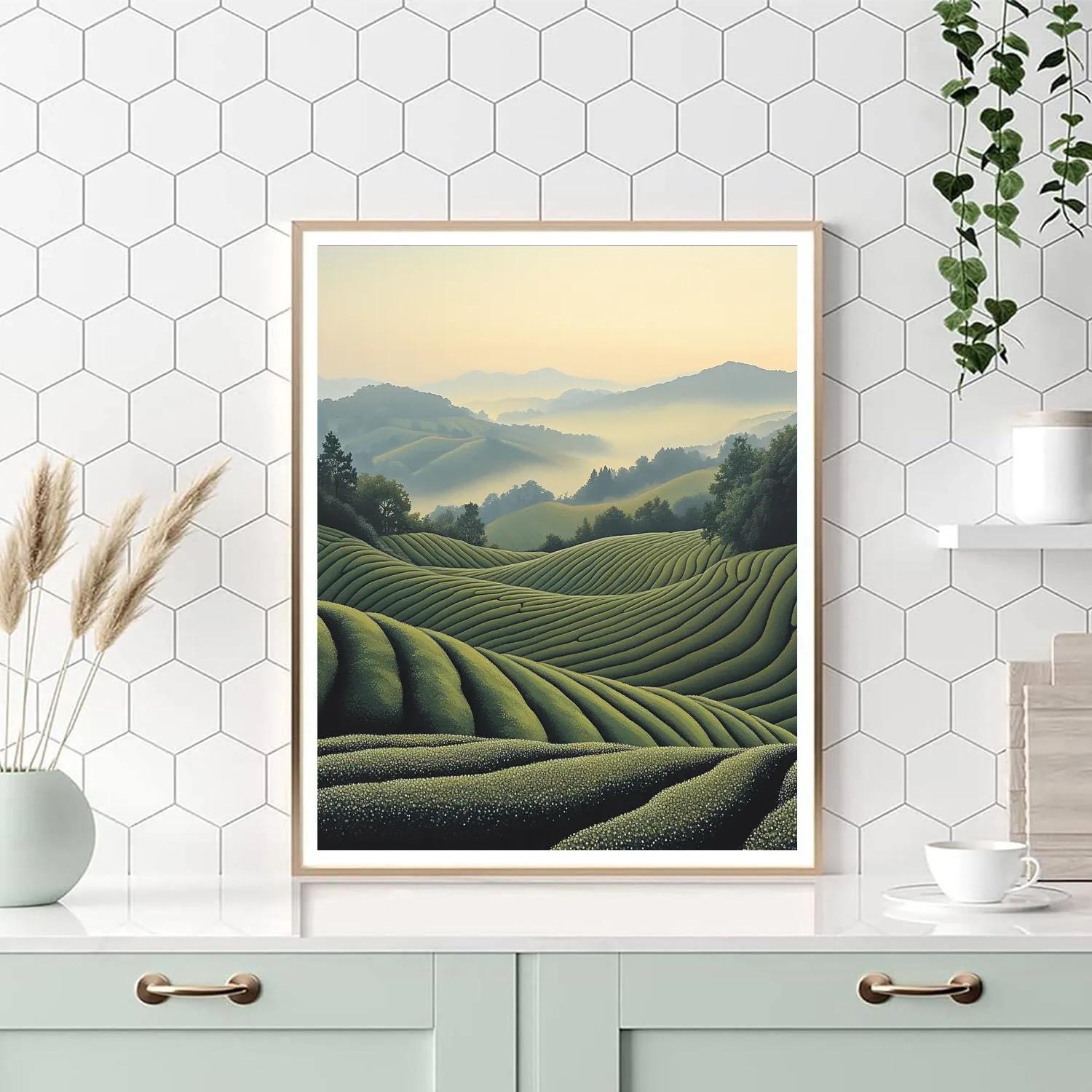 Hiroshige Inspired Tea-Field Morning Mist Numbered painting kits