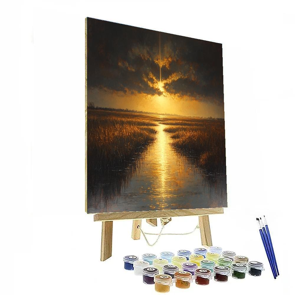 Rembrandt Inspired Storm Over Lowland Marsh Number painting