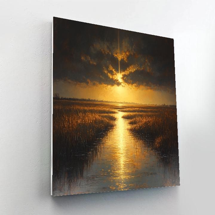 Rembrandt Inspired Storm Over Lowland Marsh Number painting