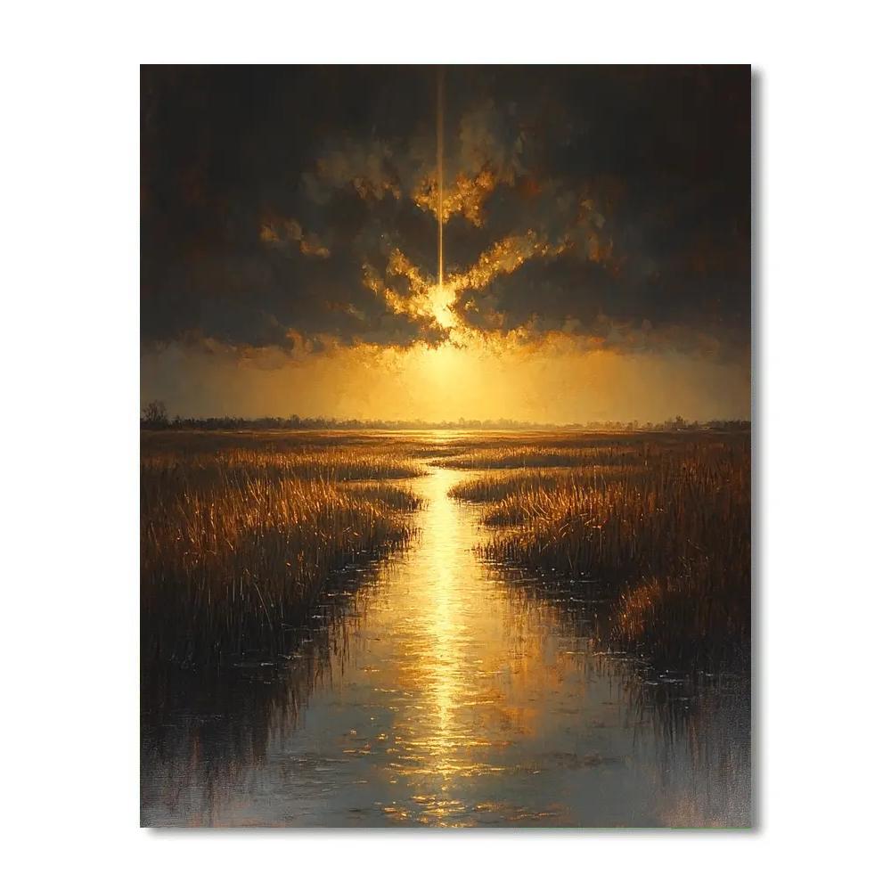 Rembrandt Inspired Storm Over Lowland Marsh Number painting