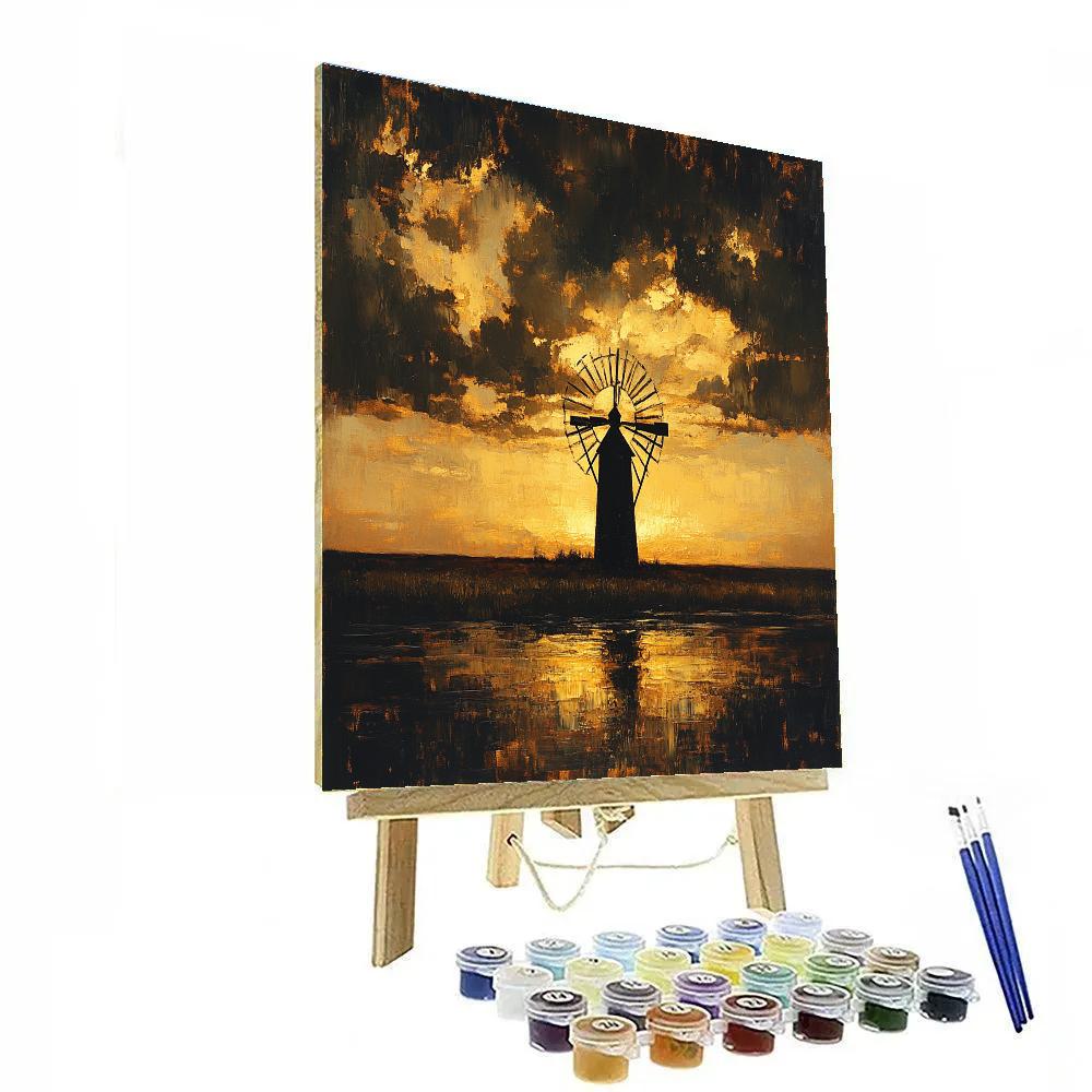 Rembrandt Inspired Windmill Silhouette At Cloud Horizon Painting by numbers kit