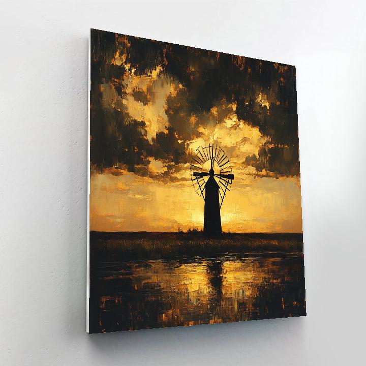 Rembrandt Inspired Windmill Silhouette At Cloud Horizon Painting by numbers kit
