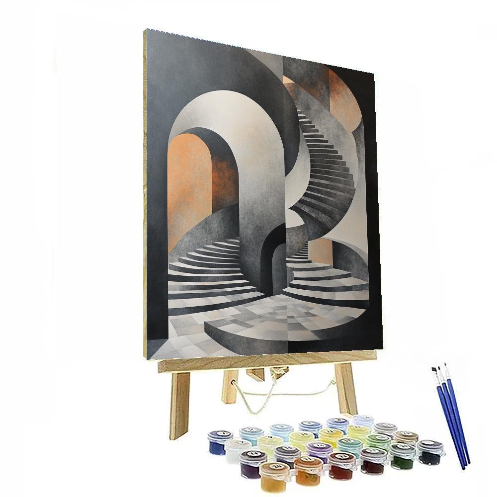 M.C. Escher Inspired Fractal Stairfield paint by number