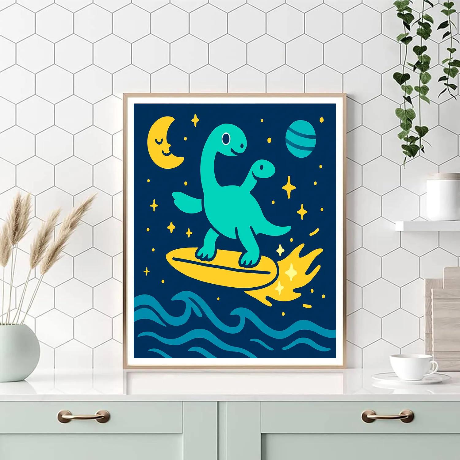 Starlight Surfing Plesiosaur painting number kit