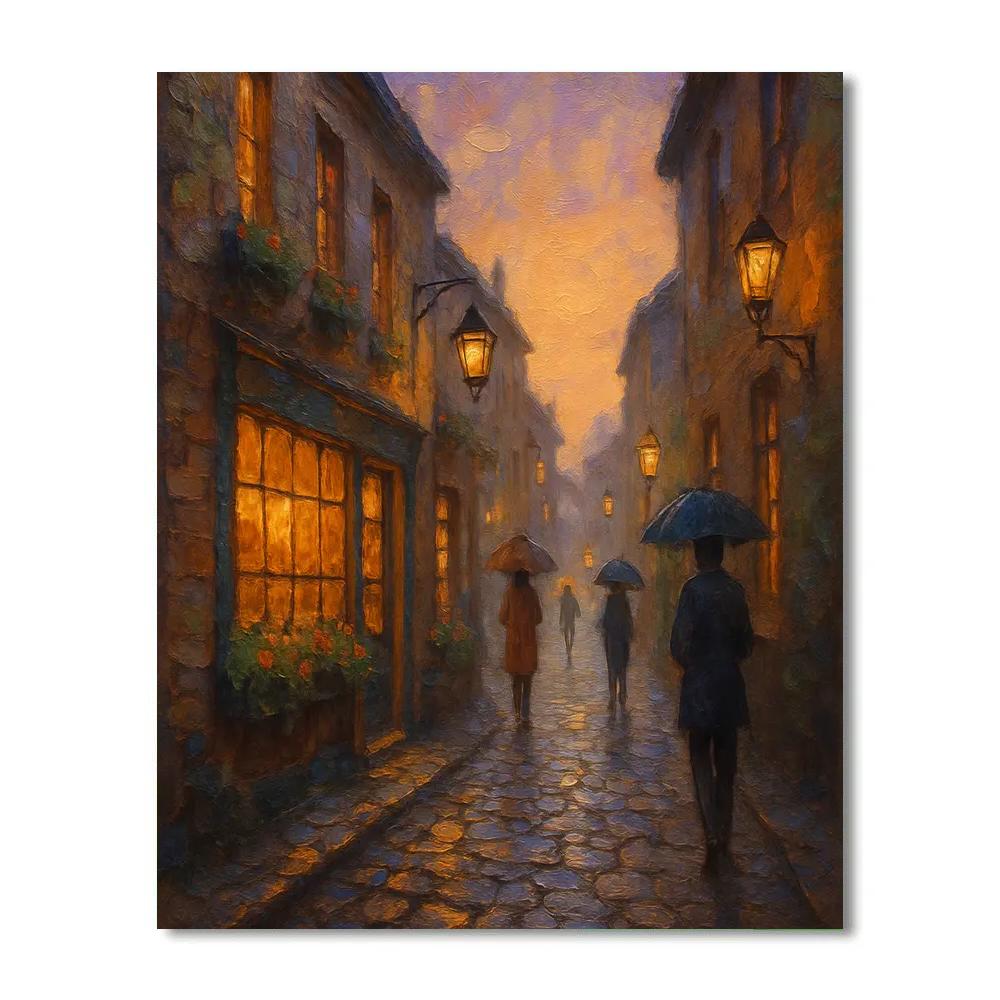 Lantern Alley At Dusk Numbered painting kits