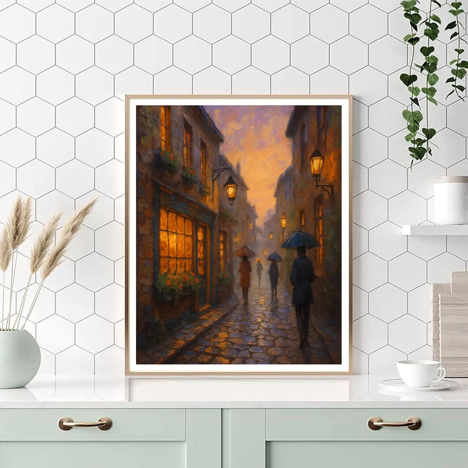 Lantern Alley At Dusk Numbered painting kits