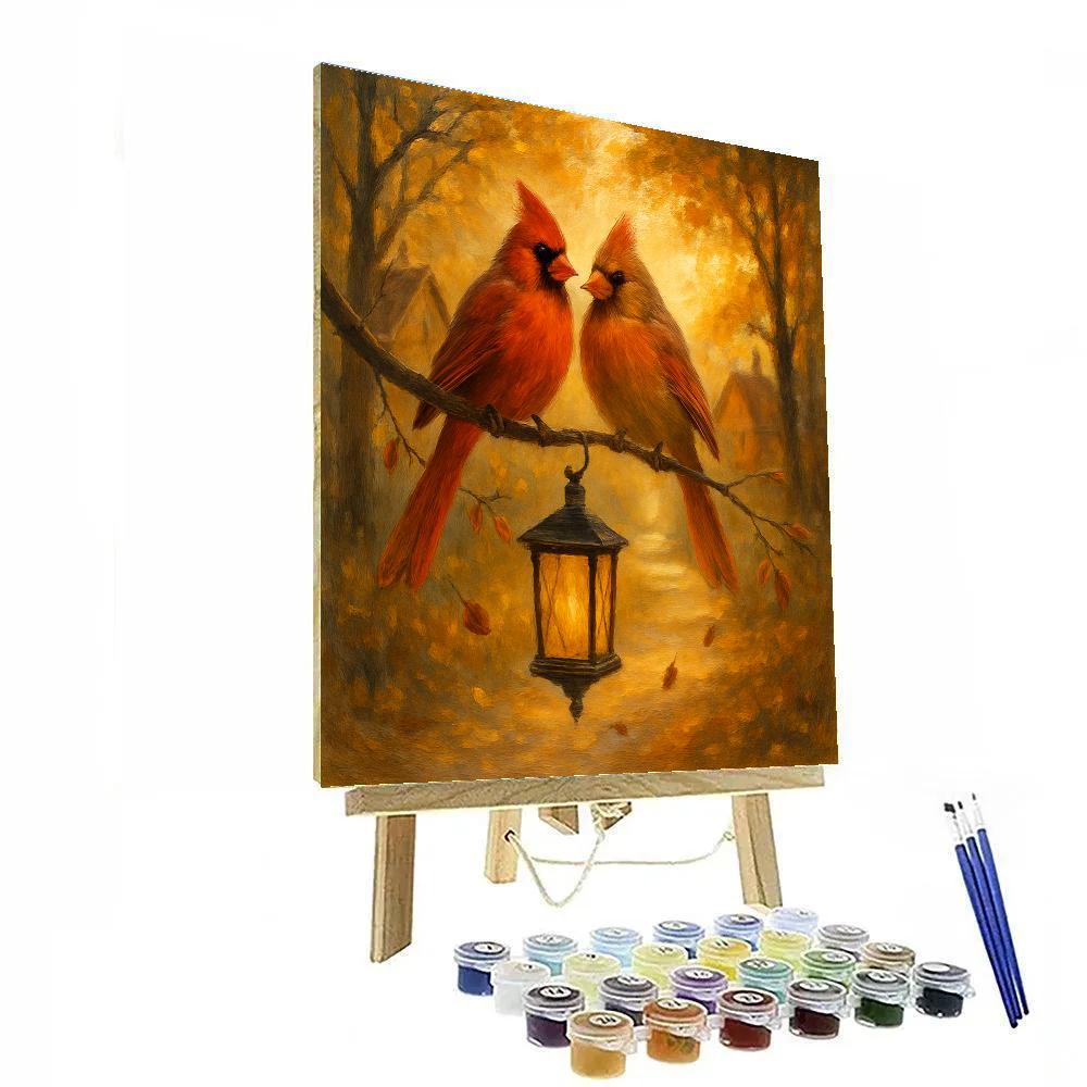 Autumn Cardinals On Lantern Branch Paint by numbers art