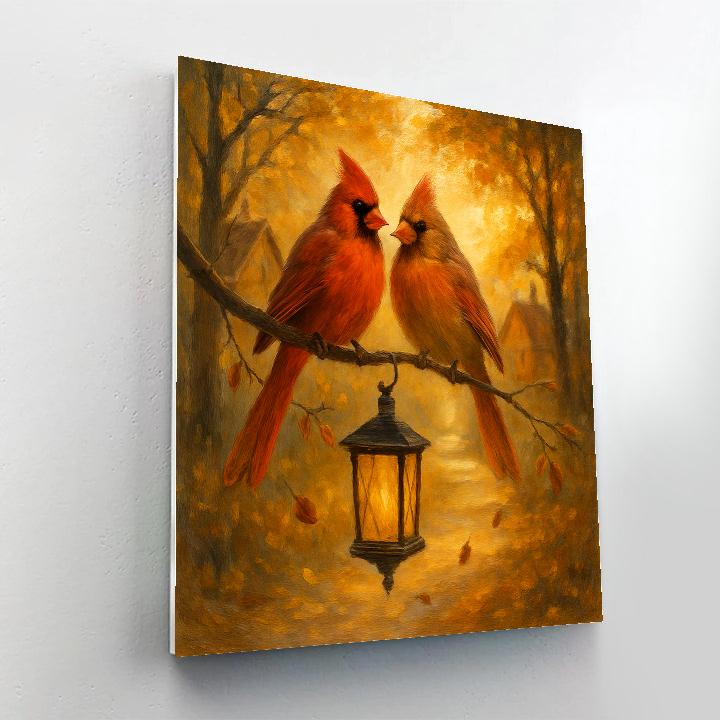 Autumn Cardinals On Lantern Branch Paint by numbers art