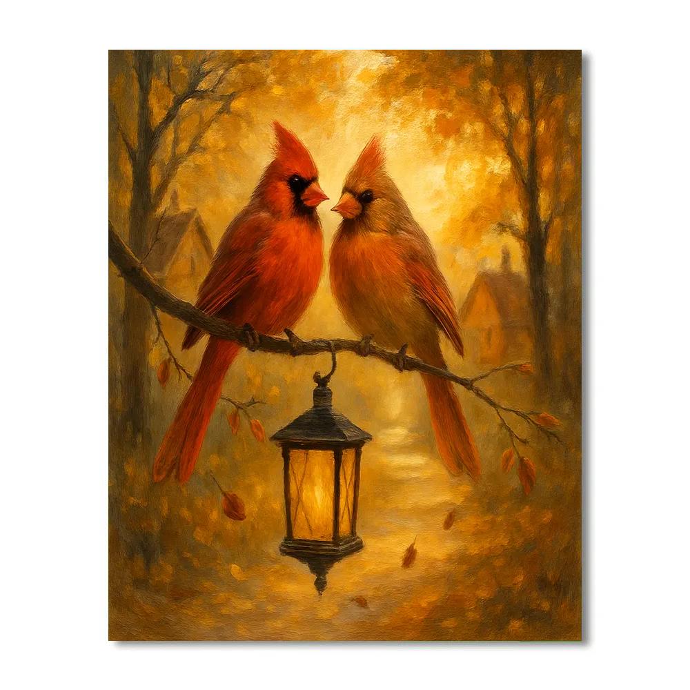 Autumn Cardinals On Lantern Branch Paint by numbers art