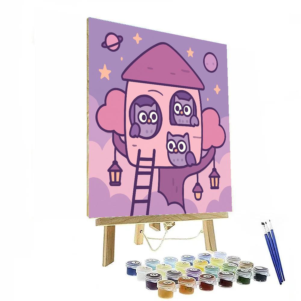 Nebula Treehouse Owls Paint by numbers art
