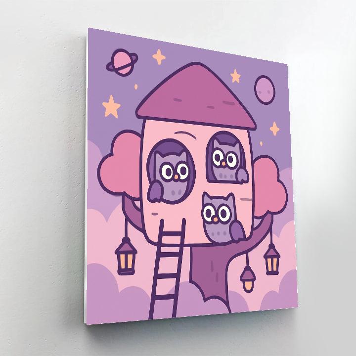 Nebula Treehouse Owls Paint by numbers art