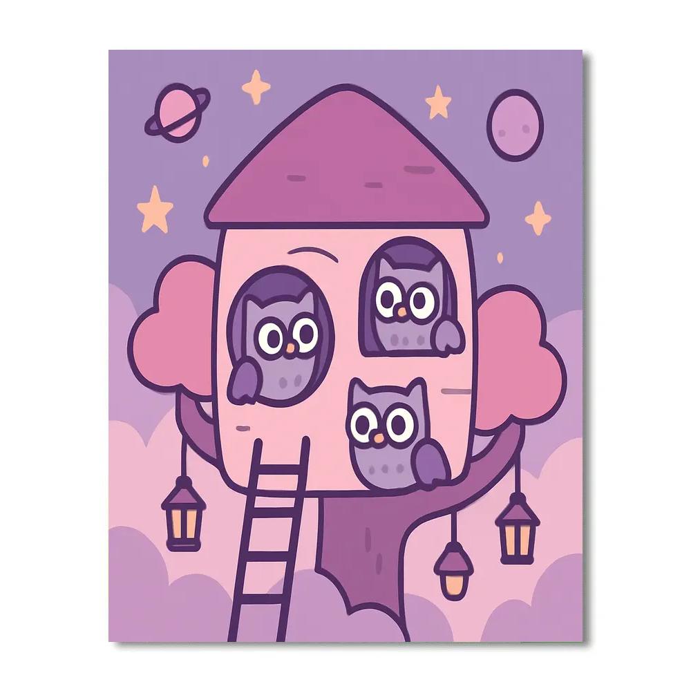 Nebula Treehouse Owls Paint by numbers art