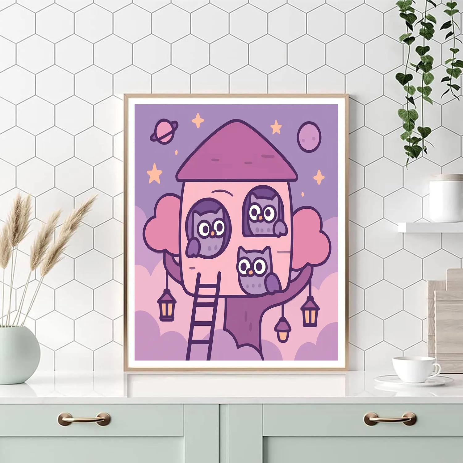 Nebula Treehouse Owls Paint by numbers art