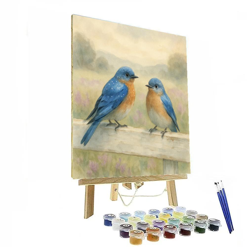 Bluebirds By The Weathered Fence Painting by numbers kit