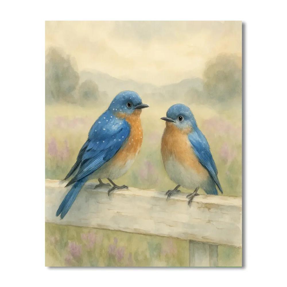 Bluebirds By The Weathered Fence Painting by numbers kit