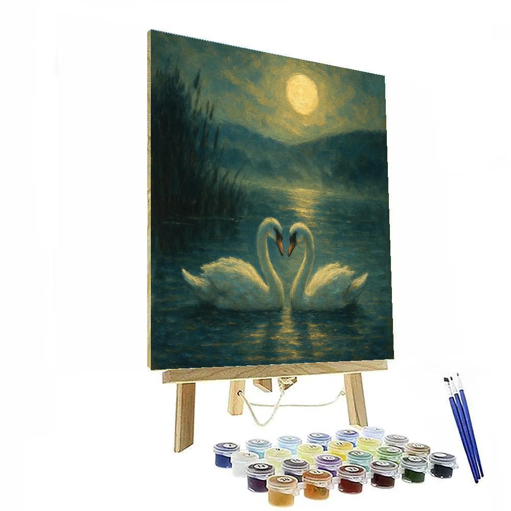 Moonlit Swans On Silver Pond painting number kit