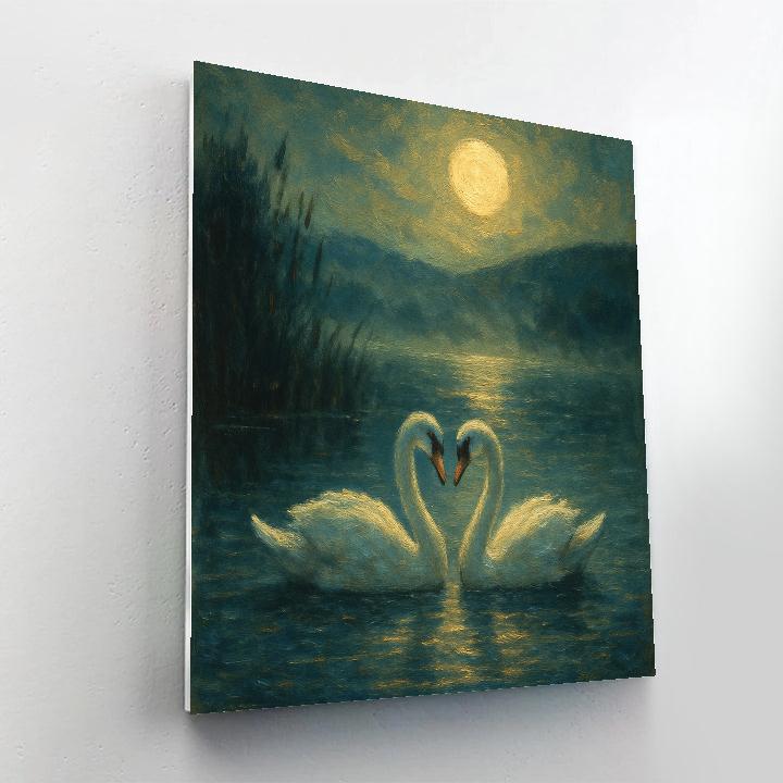 Moonlit Swans On Silver Pond painting number kit
