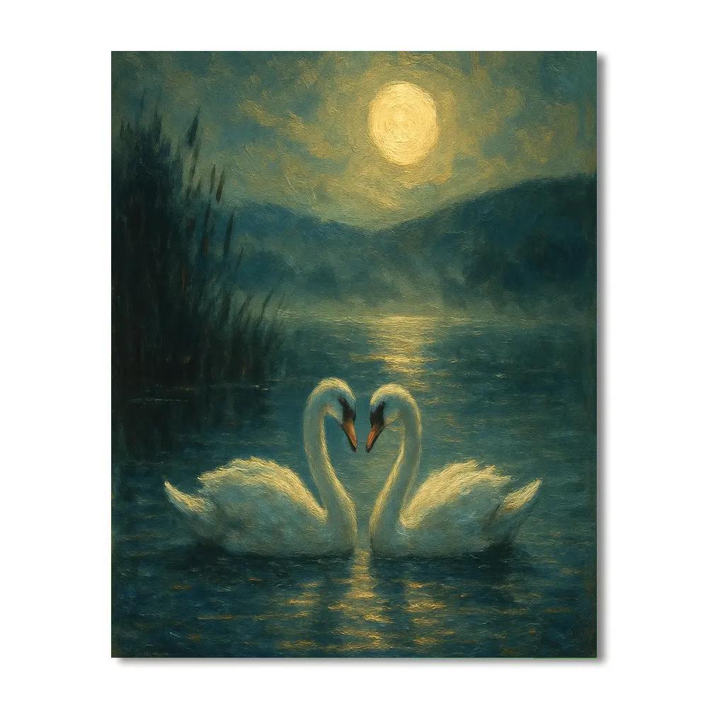 Moonlit Swans On Silver Pond painting number kit