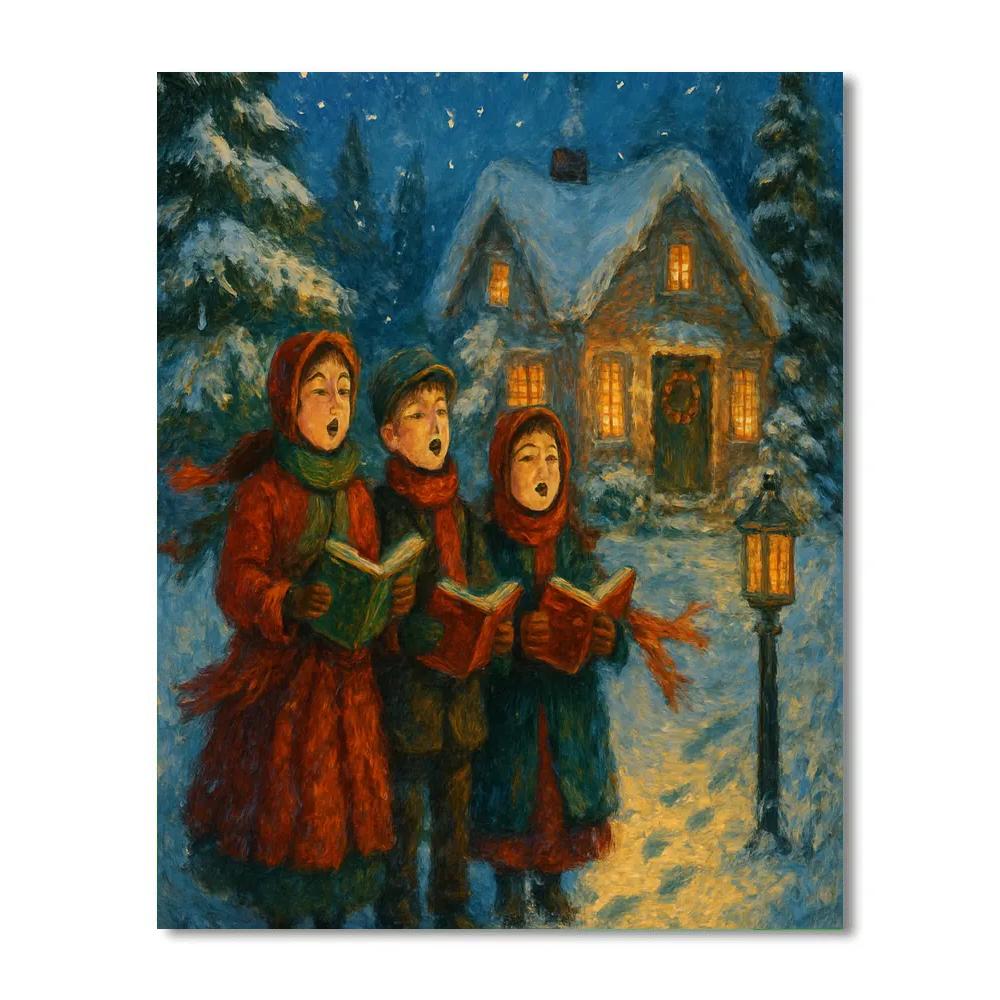 Moonlit Carolers On Frosted Lane paint by number